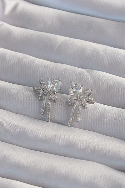 Skygo Brass Silver Color Square Zircon Cubic Zirconia Bow Earrings - Tj-Bkp9306
