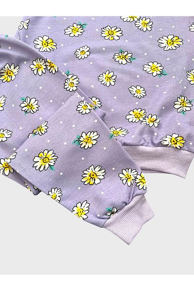 ALİŞ KİDS Girl's Cotton Lilac Flower Daisy Patterned Long Sleeve Seasonal Pajama Set