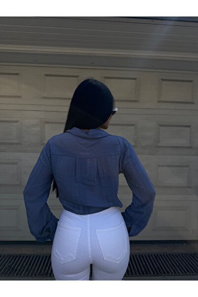 LB Laluna Butik Γυναικείο πέτο με λεπτομέρεια με πλισέ Crop πουκάμισο μπλούζα