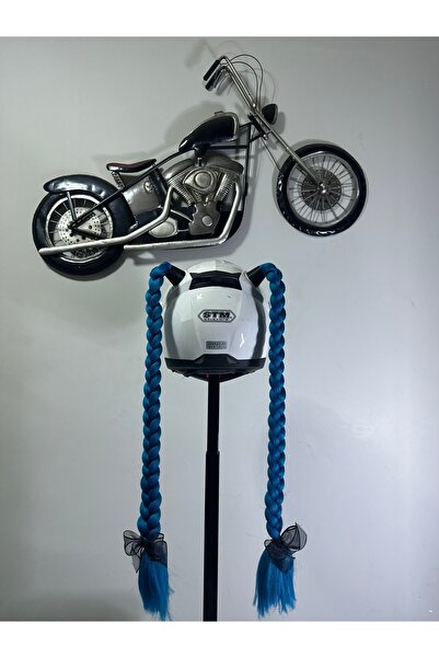 Butik Motor & Motosiklet Çift Petrol Mavi Örgü Saç Kask Dış Aksesuarı
