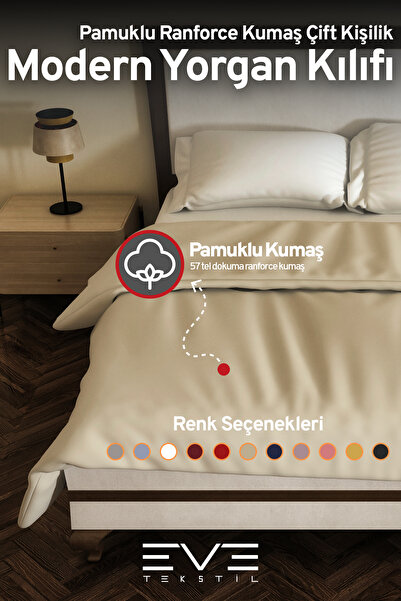 Eve Tekstil Pamuklu Ranforce Kumaş Çift Kişilik Antialerjik Modern Nevresim Y...