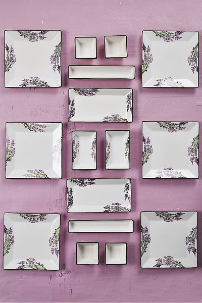 Piatti Naturali 16 Pieces 6-Person Lavender Breakfast Set Handmade Breakfast Presentation Set Serving Plates