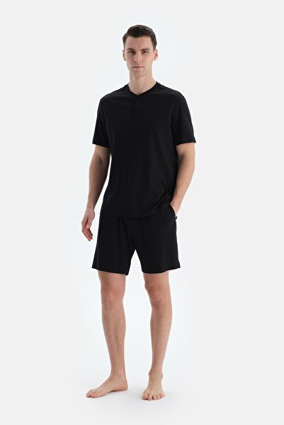 Dagi Siyah Kısa Kollu Yarım Patlı Üçlü Groom Set