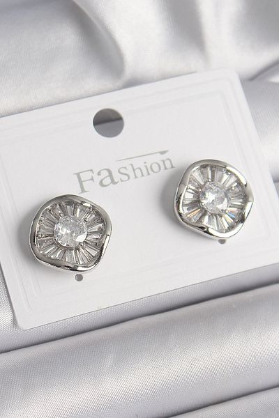 Skygo Brass Silver Color Zircon Stone Clover Model Women's Earrings