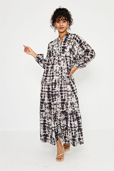 AYASOFYA OTANTIK Жіноча чорна сукня з довгими рукавами, коміром-стійкою та ба...