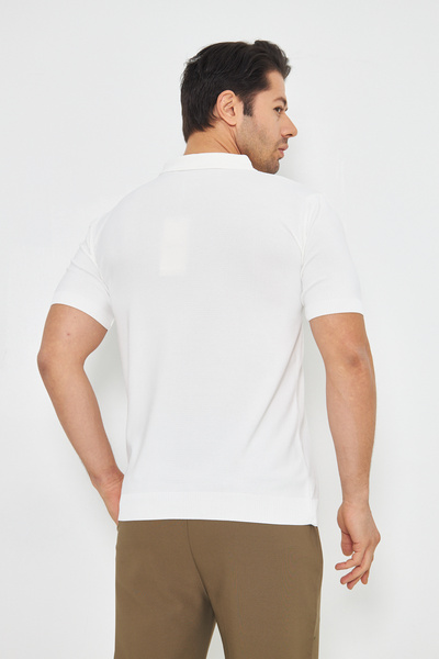 ZİNOX Men's Summer Comfortable and Trendy Polo Collar and Vertical Zipper Classic Short Sleeve Sweater