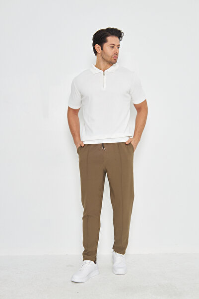 ZİNOX Men's Summer Comfortable and Trendy Polo Collar and Vertical Zipper Classic Short Sleeve Sweater