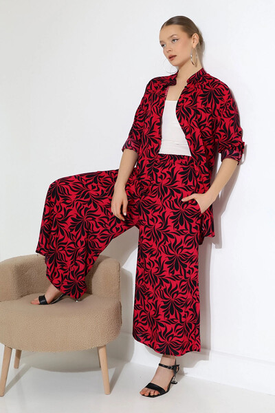 bacc Women's Fuchsia High Neck Shirt and Relaxed Fit Pants Woven Top and Bottom Set Bcvl-25V053