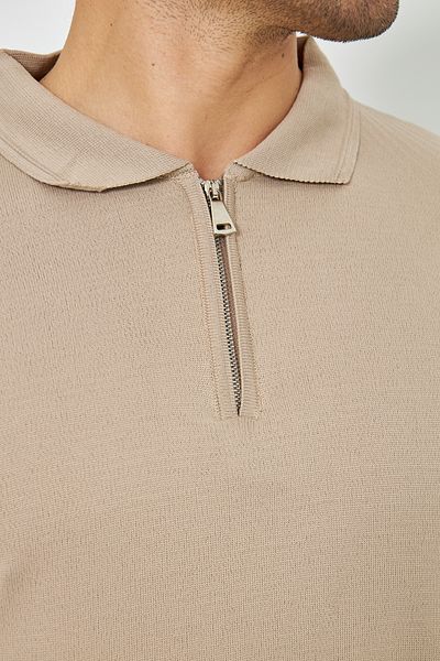 ZİNOX Men's Summer Comfortable and Trendy Polo Collar and Vertical Zipper Classic Short Sleeve Sweater