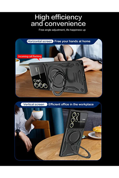 Rivor Samsung Galaxy S25 Ultra Kılıf Kamera Lens Korumalı Magsafe Destekli Manyetik Halka Standlı Kapak