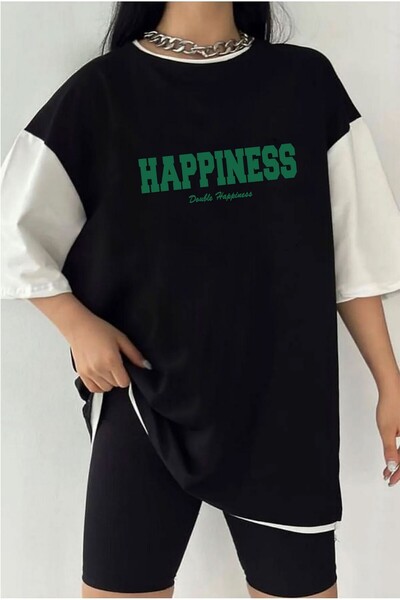 Tarzsokak Μπλουζάκι Unisex με στάμπα HAPPINESS σε διπλό χρώμα