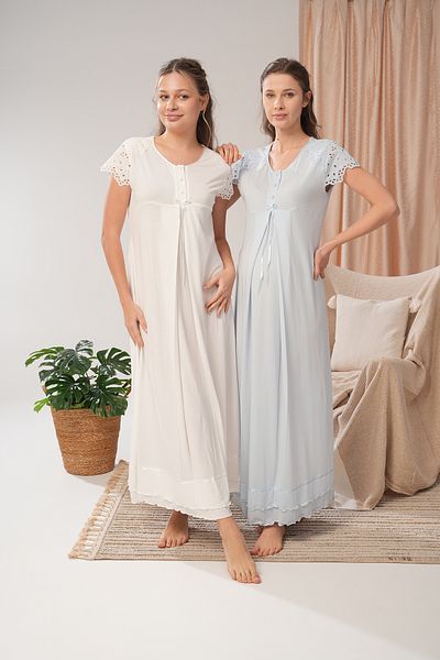 Lohussa Cămașă de noapte de maternitate din bumbac cu design special din dantelă albastră