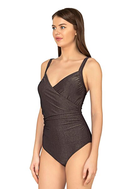 Endeep Women's Double Breasted Neckline Black Swimsuit