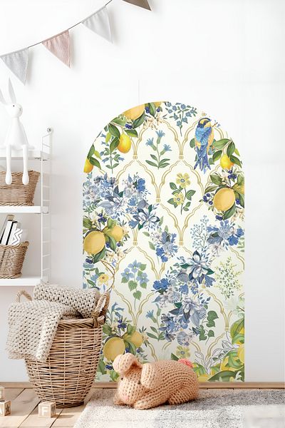 Grafikup Autocolant de perete cu flori ovale Boho - Autocolant decorativ de perete cu model de flori și peisaj