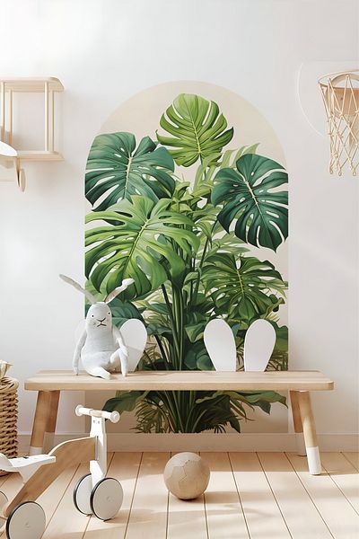 Grafikup Autocolant de perete cu flori ovale Boho - Autocolant decorativ de perete cu model de flori și peisaj