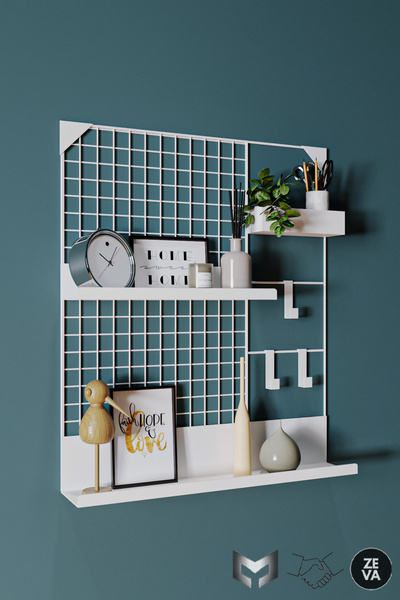 YİĞİT METAL Modüler Beyaz Metal Duvar Rafı - Tel Izgara Raf Sistemi, Çok Amaç...