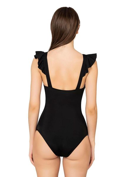Endeep Women's Ruffled Rope Detailed Gathering Black Swimsuit
