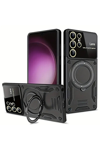Rivor Samsung Galaxy S25 Ultra Kılıf Kamera Lens Korumalı Magsafe Destekli Manyetik Halka Standlı Kapak