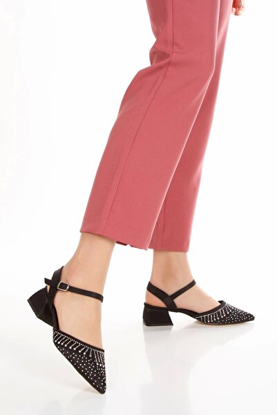 DARUGA حذاء نسائي بكعب سميك مفتوح من الخلف وقابل للتعديل عند الكاحل ومقدمة مدببة