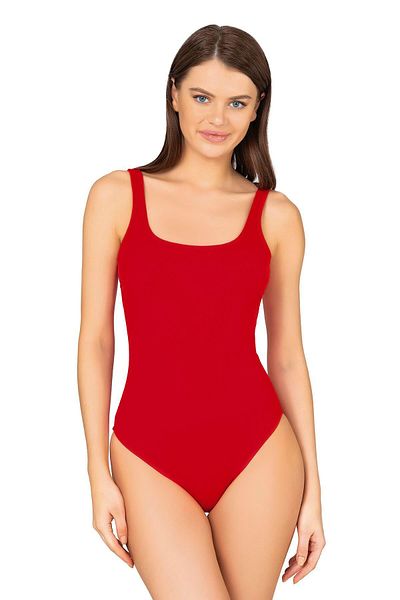 Endeep Women's Basic Square Neck Red Gatherer Swimming Suit