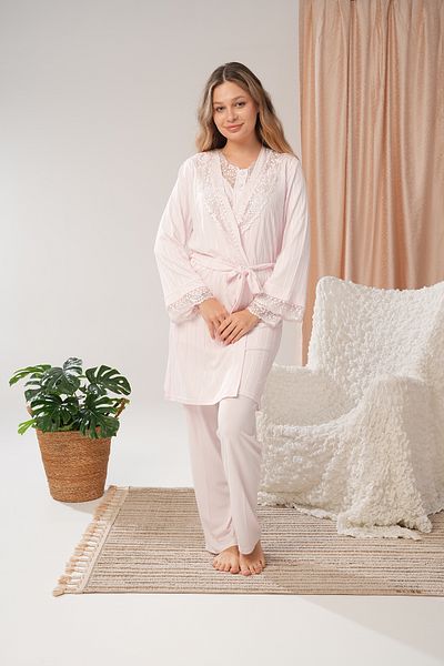 Lohussa Women's Powder Jacquard Special Design Cotton Maternity Maternity Dressing Gown Pajama Set Set