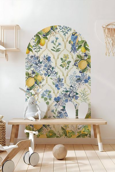 Grafikup Autocolant de perete cu flori ovale Boho - Autocolant decorativ de perete cu model de flori și peisaj