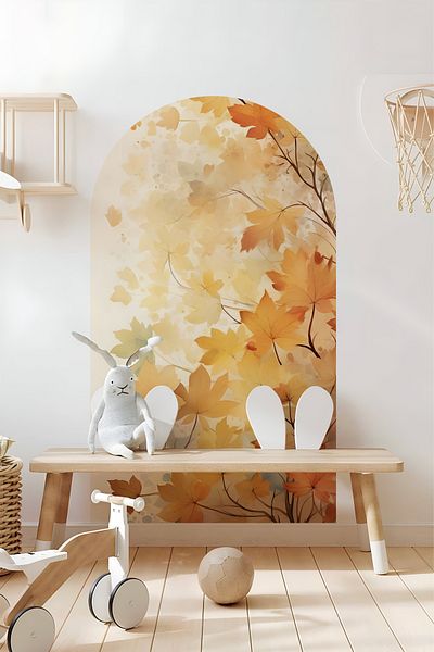 Grafikup Autocolant de perete cu flori ovale Boho - Autocolant decorativ de perete cu model de flori și peisaj