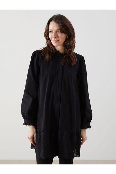 LC Waikiki Judge Collar Embroidered Poplin Women's Tunic S5I817Z8Nvy
