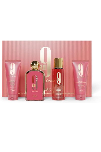 Afnan Gift Set 9 AM Femme Eau De Parfum 100 ML + Shower Gel 100 ML + Body Lotion100 ML + Body mist