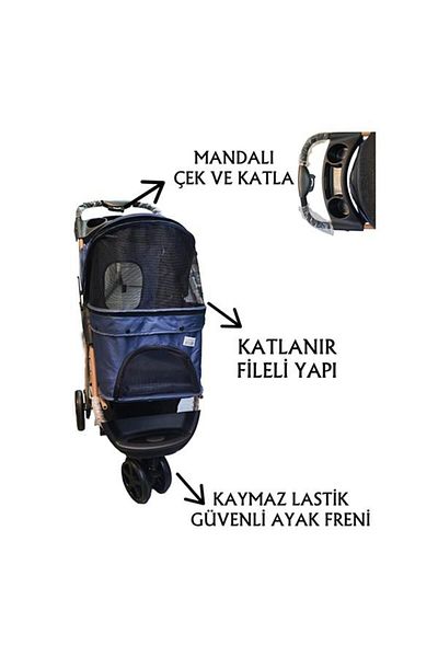 Tommy Navy Blue Pet Stroller - 87X50X107Cm, Max 20 kg