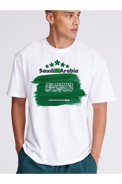 Massgai تي شيرت مطبوع عليه المملكة العربية السعودية للجنسين مقاس كبير 100% قطن