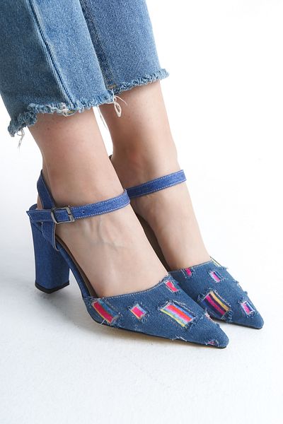 FOLLOWIN Pantofi de damă din denim cu toc Livons