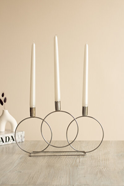 SANAT SEPET İŞLERİ "Mum Hediyeli" Gümüş Yuvarlak 3'lü Paslanmaz Metal Dekorat...