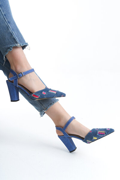 FOLLOWIN Livons Denim Kumaş Kadın Topuklu Kot Ayakkabı