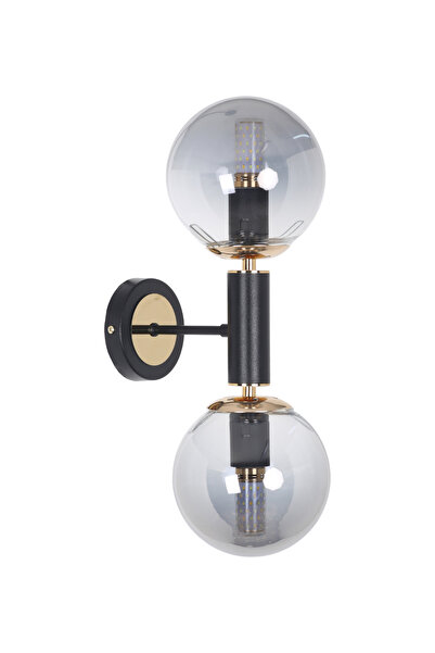 MŞ Aydınlatma Hector Siyah Gold 2 Füme Camlı Aplik