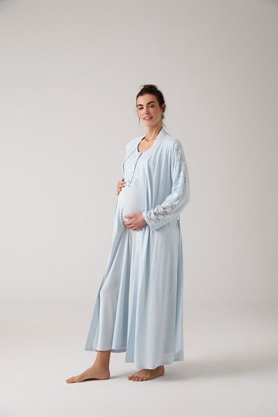 Lohussa Set cămașă de noapte pentru femei, albastru, cu design special, din bumbac, lungime întreagă