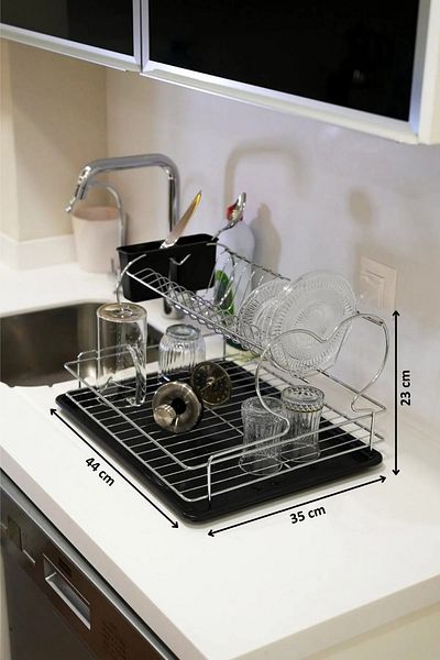 MAİN SHOP Stainless Metal 2 Tier Dish Basket Plate Rack Countertop Organizer Kitchen Organizer Tb-02
