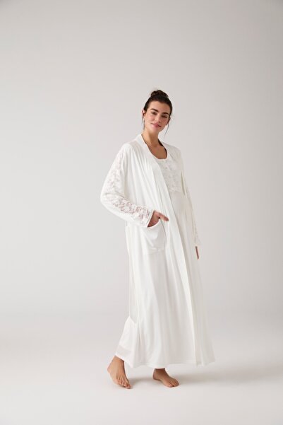 Lohussa Kadın Pudra Dantelli Özel Tasarım Pamuklu Tam Boy Hamile Lohusa Sabah...