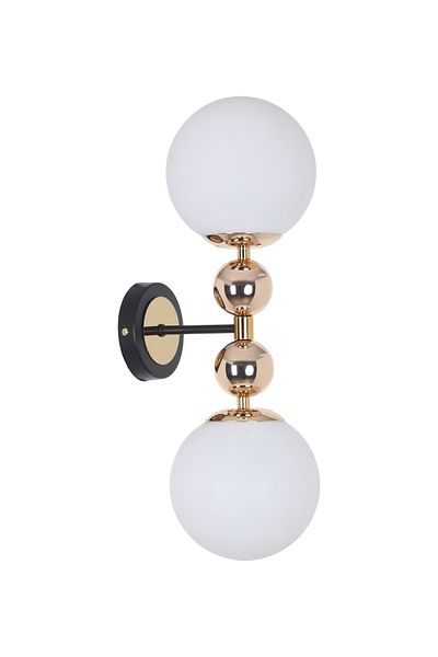 MŞ Aydınlatma Misket Black Gold 2 White Glass Sconce