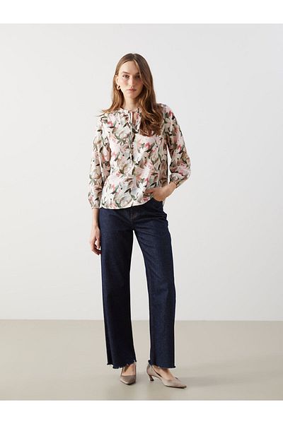LC Waikiki New Season Women's Blouse with Baglama Collar and Flowers - S5Ke72Z8