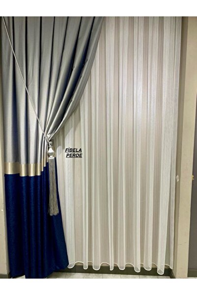 FİBELA PERDE Modern White with Stripes 1/3 Pleated Tulle Curtain Ironing Will Not Wrinkle, Skirt with Lead (Closer Pleated) Fibela