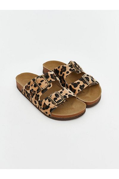 LC Waikiki Γυναικείες παντόφλες LCW STEPS με διπλό ρίγες με λεοπάρ σχέδιο