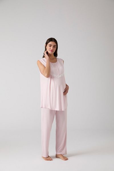 Lohussa Women's Powder Lace Special Design Summer Cotton Maternity Maternity Dressing Gown Pajama Set Set