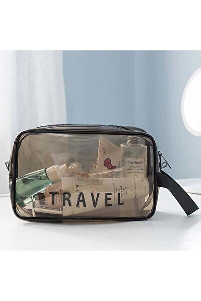 Choice حقيبة مكياج شفافة من مادة البولي فينيل كلوريد باللون الرمادي، حقيبة أد...