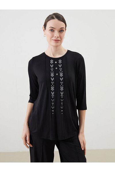 LC Waikiki LCW Grace Damenbluse mit Rundhalsausschnitt und Muster