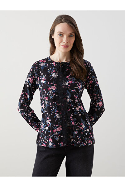 LC Waikiki Black Tie Neck Floral Women's Blouse