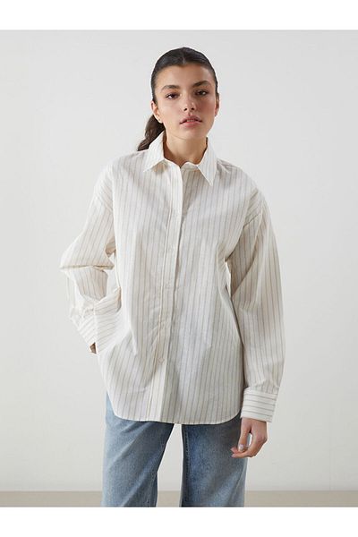 LC Waikiki Cămașă pentru femei din amestec de in oversize cu dungi de sezon nou - S5I334Z8
