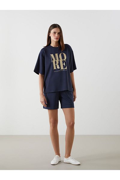 LC Waikiki Tricou de damă oversize cu imprimeu cu decolteu rotund de sezon nou - S5BY40Z8