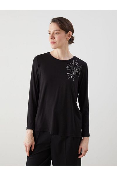LC Waikiki Νέα σεζόν γυναικεία μπλούζα Crew Neck Rhinestone - S5IV99Z8