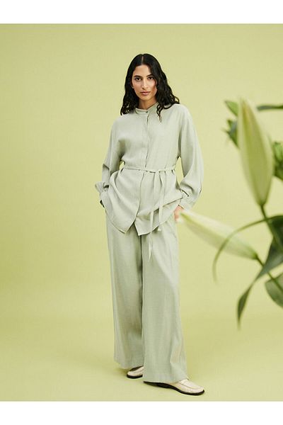 LC Waikiki Lcw Modest Judge Collar Linen Blended Women's Shirt Tunic